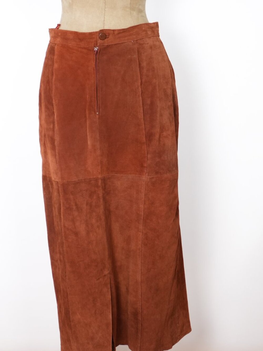 Suede Midi Skirt Vintage Leather Brown Suede Terracotta Long Maxi Skirt - Picture 12 of 16